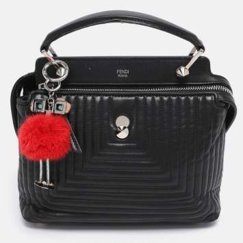 Pre Owned Fendi Black Quilted Leather Dotcom Click Shoulder Bag
