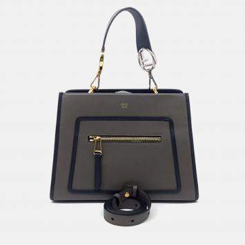 Pre Owned Fendi Black Grey Leather Small Runaway Bag