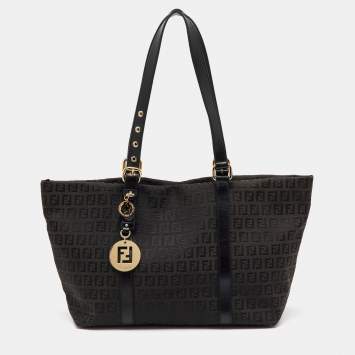 Pre Owned Fendi Black Zucchino Canvas and Leather Superstar Shopper Tote