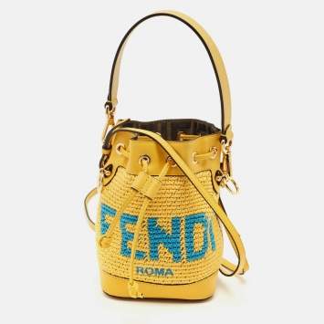 Pre Owned Fendi Yellow Crochet and Leather Mini Mon Tresor Bucket Bag