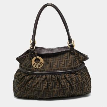 Pre Owned Fendi Tobacco Zucca Canvas and Leather Large Chef Tote