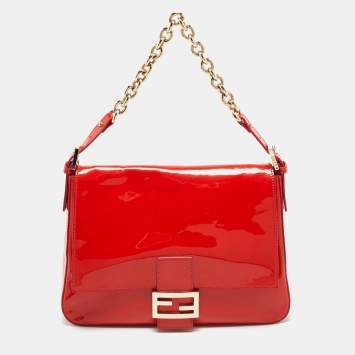 Pre Owned Fendi Orange Patent Leather Mama Forever Shoulder Bag