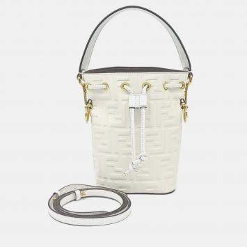 Pre Owned Fendi White Leather Montrezo Bucket Bag Mini