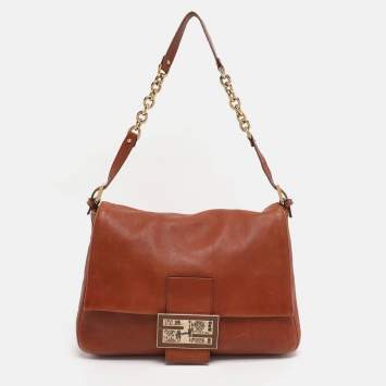 Pre Owned Fendi Brown Leather and Watersnake Detail Large Mama Forever Shoulder Bag