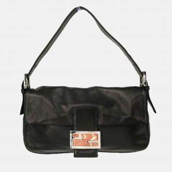 Pre Owned Fendi Black Leather Baguette Handbag