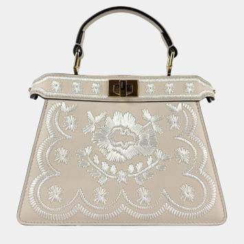 Pre Owned Fendi Peekaboo I See U Petite Leather Shoulder Bag In Light Beige