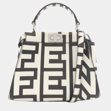 Pre Owned Fendi Peekaboo Black/White Calfskin Handbag