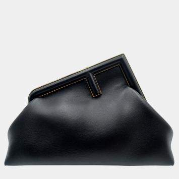 Pre Owned Fendi Black Leather Small First Clutch Bag