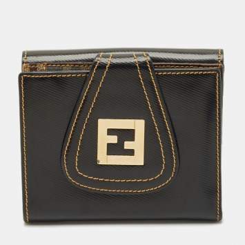 Pre Owned Fendi Black Coated Canvas French Compact Wallet