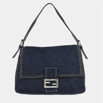Pre Owned Fendi Navy Denim Mamma Baguette Handbag