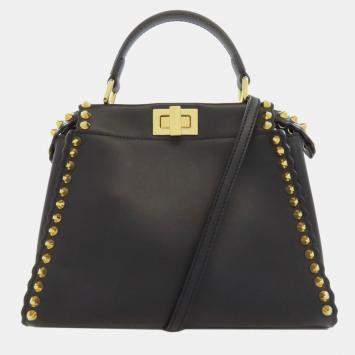 Pre Owned Fendi Mini Peekaboo Studded Handbag Calf Leather