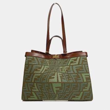Pre Owned Fendi Peekaboo X Tote Shoulder Bag Cotton Green