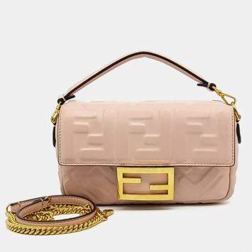 Pre Owned Fendi Pink Leather Baguette Mini