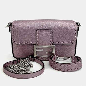 Pre Owned Fendi Purple Leather Selleria Baguette Mini