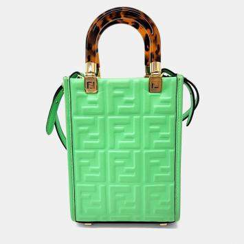Pre Owned Fendi Green Leather Sunshine Mini Crossbody Bag