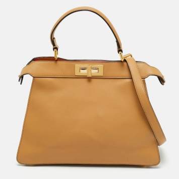 Pre Owned Fendi Tan Leather Medium Peekaboo Iseeu Top Handle Bag