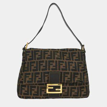 Pre Owned Fendi Brown Canvas Zucca Mamma Baguette Handbag