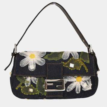 Pre Owned Fendi Navy Denim Baguette Handbag