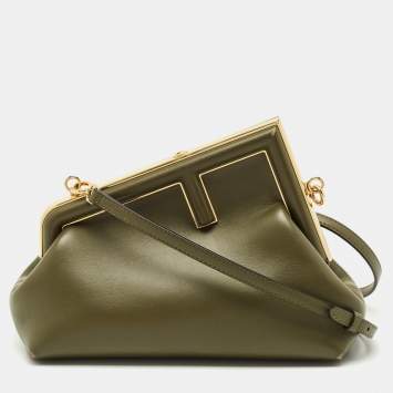 Pre Owned Fendi Olive Green Leather Small Fendi First Clutch Bag
