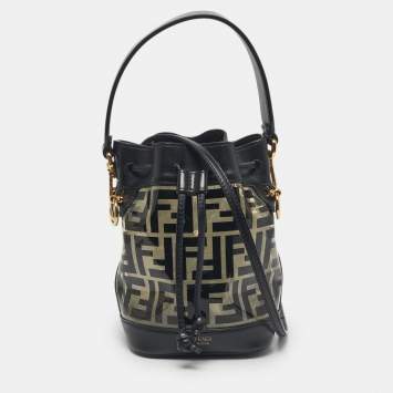 Pre Owned Fendi Black/Clear FF PVC and Leather Mini Mon Tresor Drawstring Bucket Bag