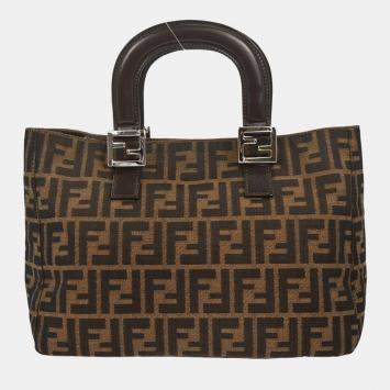 Pre Owned Fendi Black/Brown canvas Leather Zucca Handbag