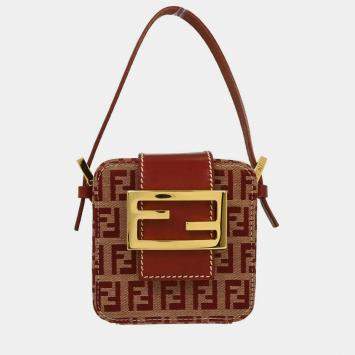Pre Owned Fendi Red Zucchino Vanity Handbag 2288 26805 018
