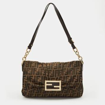 Pre Owned Fendi Tobacco Zucca Canvas and Patent Leather Mia Flap Shoulder Bag