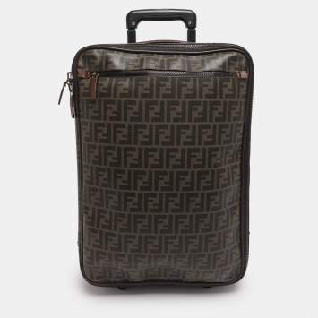 Pre Owned Fendi Tobacco Zucca Coated Canvas And Leather Carry On Luggage Suitcase