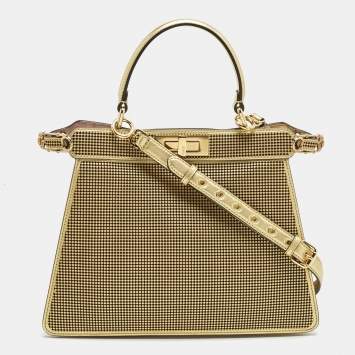 Pre Owned Fendi x Versace Perforated Leather Medium Peekaboo ISeeU Top Handle Bag