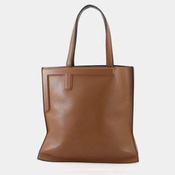 Pre Owned Fendi Flip Medium Tote Brown/Black Leather Size Medium