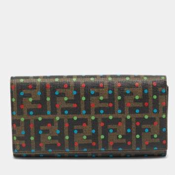 Pre Owned Fendi Tobacco Zucca Coated Canvas Polka Dot Flap Continental Wallet