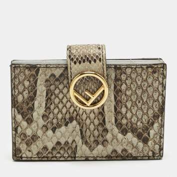 Pre Owned Fendi Grey Python and Leather F is Fendi Card Case