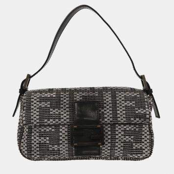 Pre Owned Fendi Gray Felt Zucca Baguette Handbag