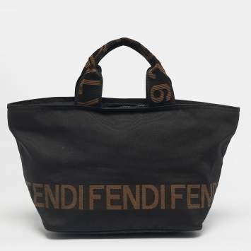 Pre Owned Fendi Black/Brown Canvas Logo Tote
