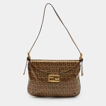 Pre Owned Fendi Brown Zucchino Coated Canvas Mama Baguette Bag