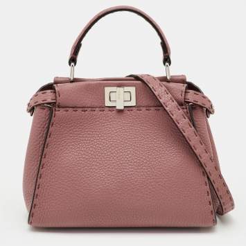Pre Owned Fendi Old Rose Pink Leather Mini Peekaboo Top Handle Bag
