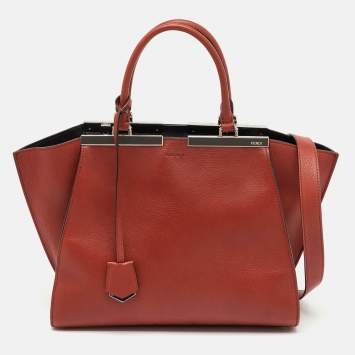 Pre Owned Fendi Burnt Red Leather Medium 3Jours Tote