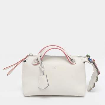 Pre Owned Fendi White Leather Mini By The Way Embellished Crossbody Bag