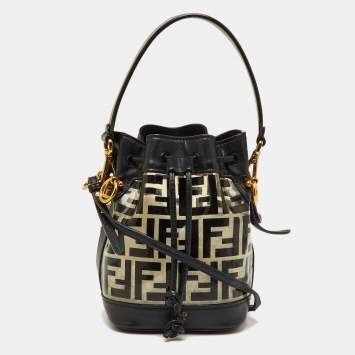 Pre Owned Fendi Black Zucca Print PVC and Leather Mini Mon Tresor Bucket Bag