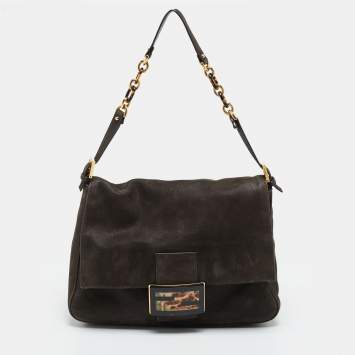 Pre Owned Fendi Mama Forever Large Cacao Iridescent Leather Shoulder Bag