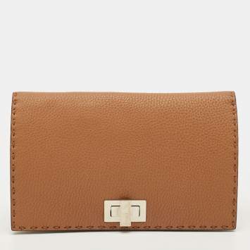 Pre Owned Fendi Peekaboo Brown Selleria Leather Wallet