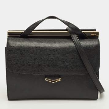 Pre Owned Fendi Demi Jour Small Black Leather Top Handle Bag