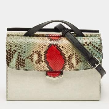 Pre Owned Fendi Demi Jour Mini Multicolor Python and Leather Top Handle Bag