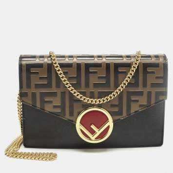 مملوكة مسبقًا Fendi F is Fendi Medium Brown/Black FF Leather Wallet On Chain