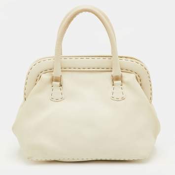 Pre Owned Fendi Adele White Leather Selleria Satchel