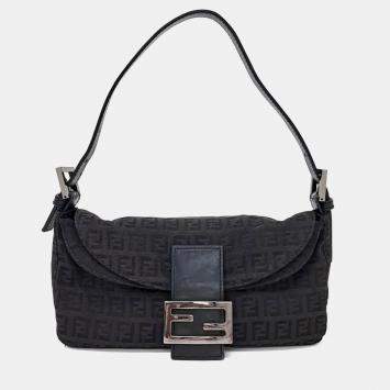 Pre Owned Fendi Black Fabric Zucca Mini Mamma Bag