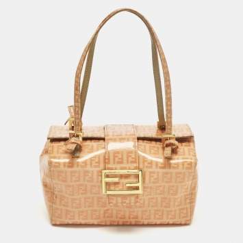 Pre Owned Fendi Orange Zucchino Coated Fabric Mamma Baguette Bag