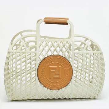 Pre Owned Fendi FF Logo Stamp Off White/Brown PVC Basket Bag