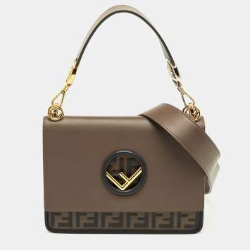 مملوكة مسبقًا حقيبة يد فندي كان آي جلد بنقشة زوكا بني داكن/أسود