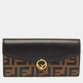 مملوكة مسبقًا Fendi F is Fendi Black/Brown Zucca Embossed Leather Flap Continental Wallet